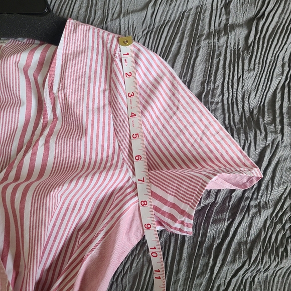 Madewell Cotton Read and White Strip Short Sleeve Wrap top Side Tie Size S - Picture 6 of 11